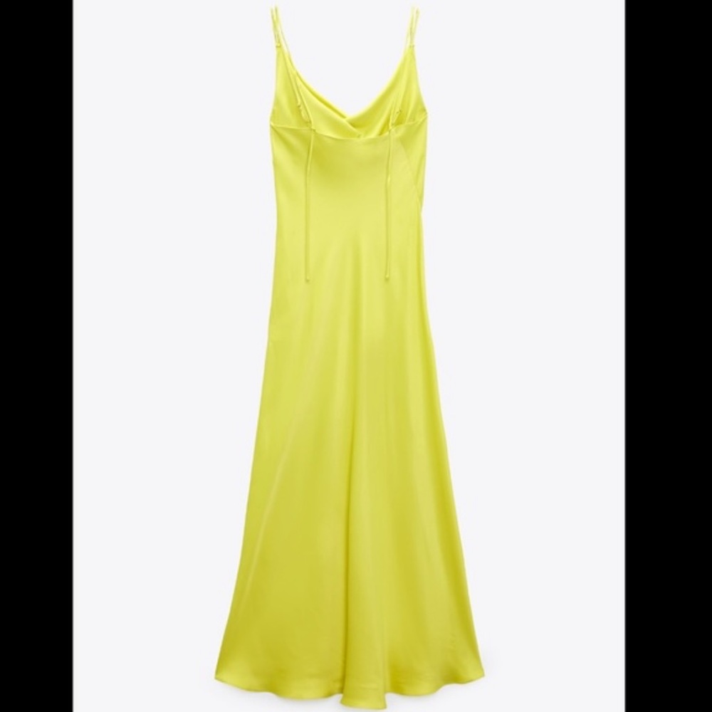 Zara Bright Yellow Midi Cowl Neck Dress - Picture 2 of 6